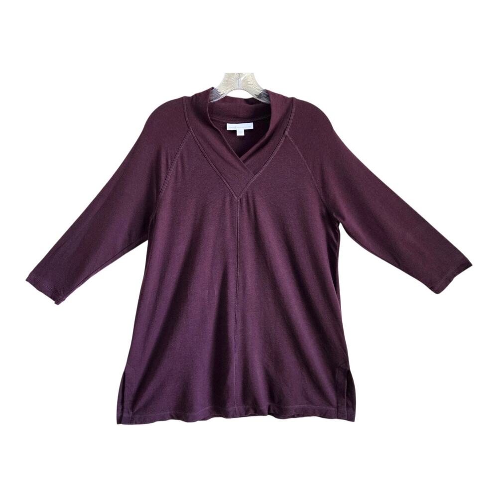 J JILL Pure Jill Women S Affinity Tunic Top V-Neck Plum Pima Cotton Blend 38"